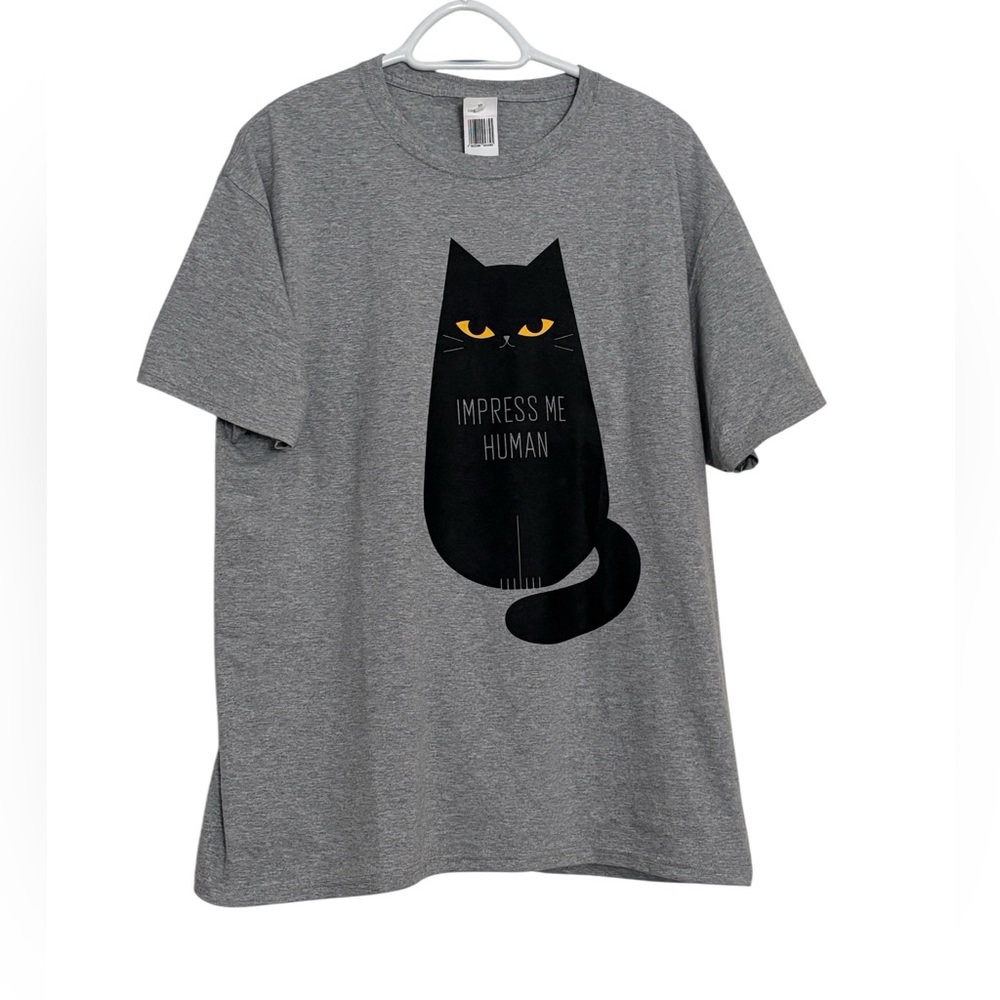 Black Cat Tee Shirt Cotton Gray Sz Large 22" p2p